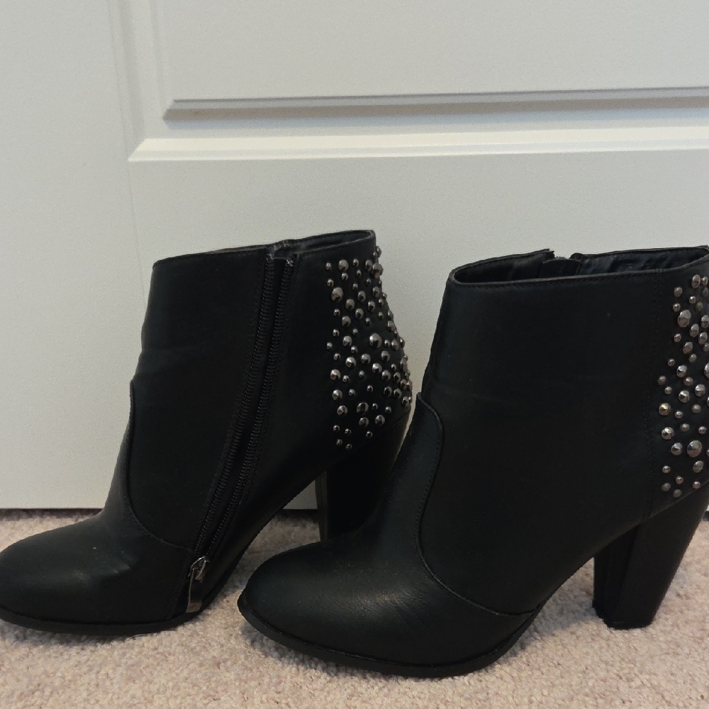 LeChateau Black Studded Ankle Boots